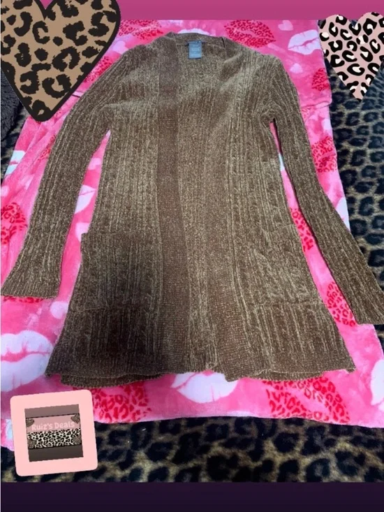 Matty M Brown Ribbed Open-Front Longline Cardigan - Picture 1 of 3